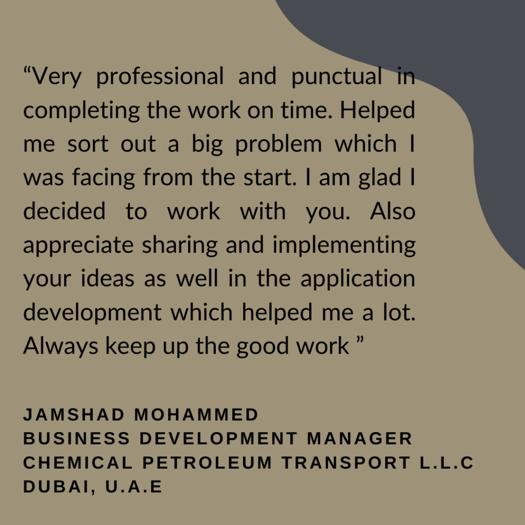 ZOHO Creator custom development testimonial from C P Transport LLC, Dubai